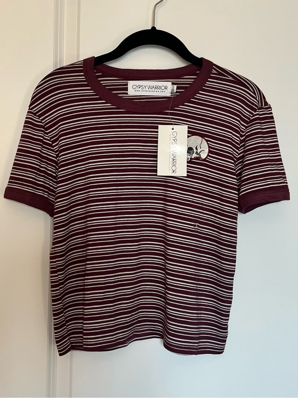 Gypsy Warrior Burgundy and White Striped Short Sleeve Tee